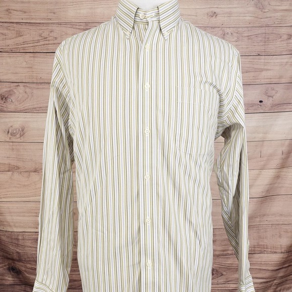 EDDIE BAUER RELAXED FIT WRINKLE RESISTANT GREEN STRIPED BUTTON DOWN SHIRT MENS L - Picture 4 of 8